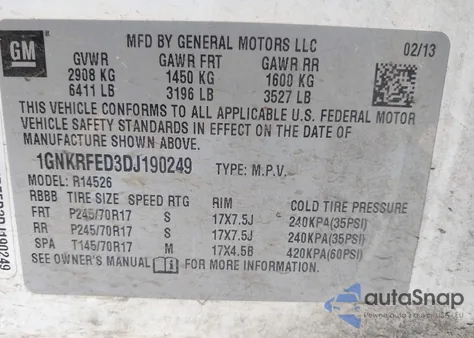 2013 Chevrolet Traverse Ls from USA, damaged, VIN 1GNKRFED3DJ190249